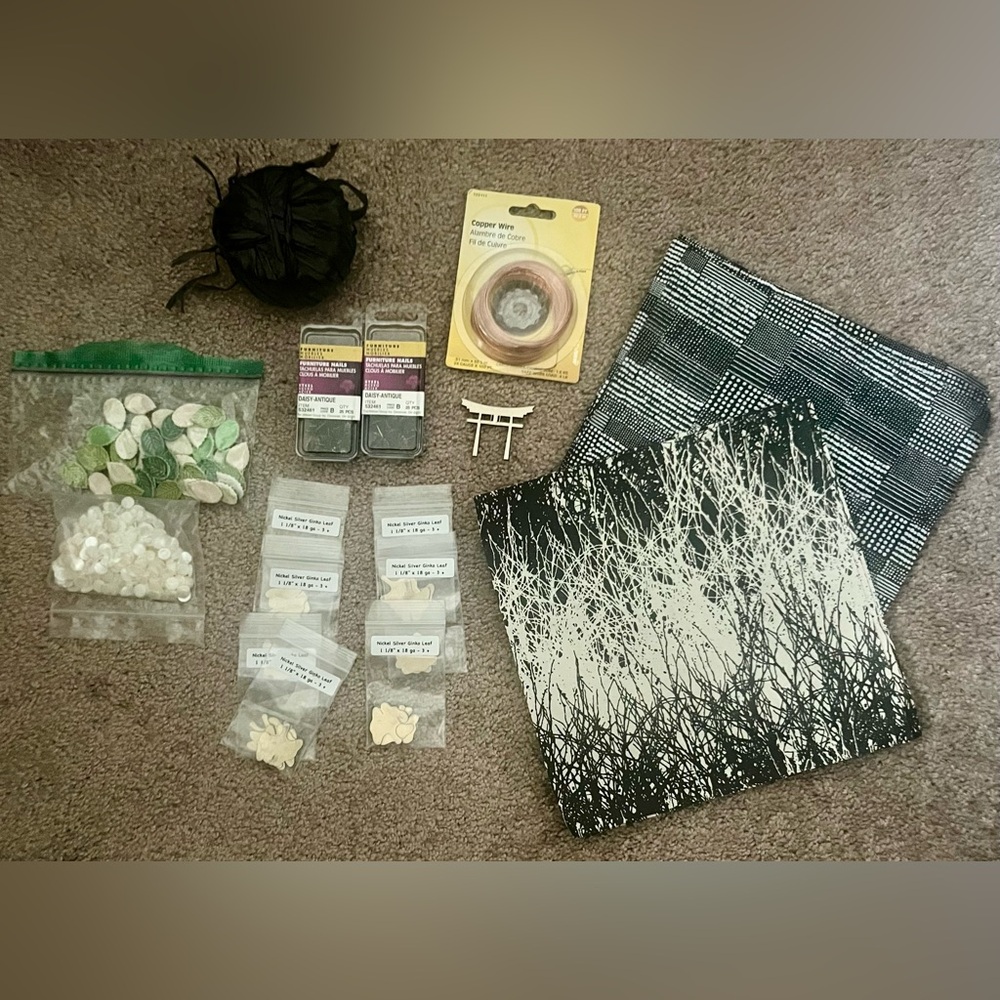 Crafting Supply Lot Mosaic Tiles Copper Wire Ceramic Leaves Antique Nails & More